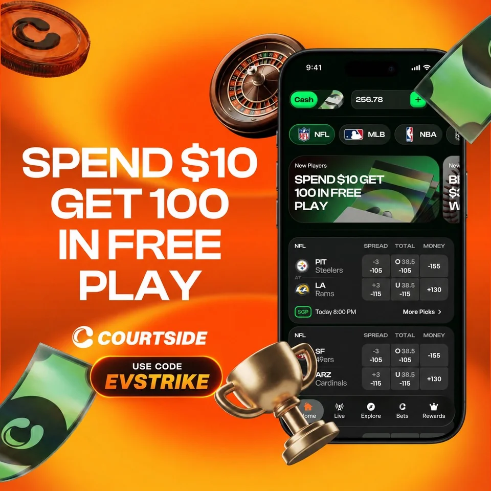 Courtside: spend $10, get 100 in free play with code EVSTRIKE